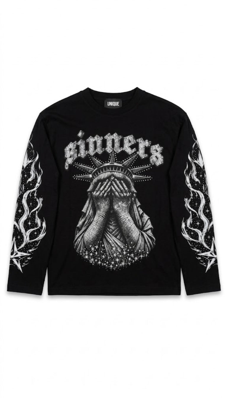 Longsleeve "Sinners" con Statua della Libertà