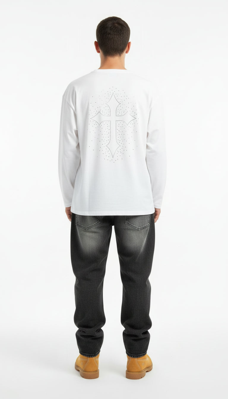 T-Shirt a Maniche Lunghe Basic Con Croce