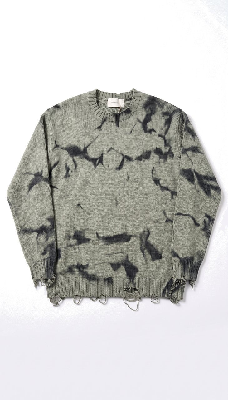 Maglione Girocollo Regular con Sfumature ed Effetto Distressed