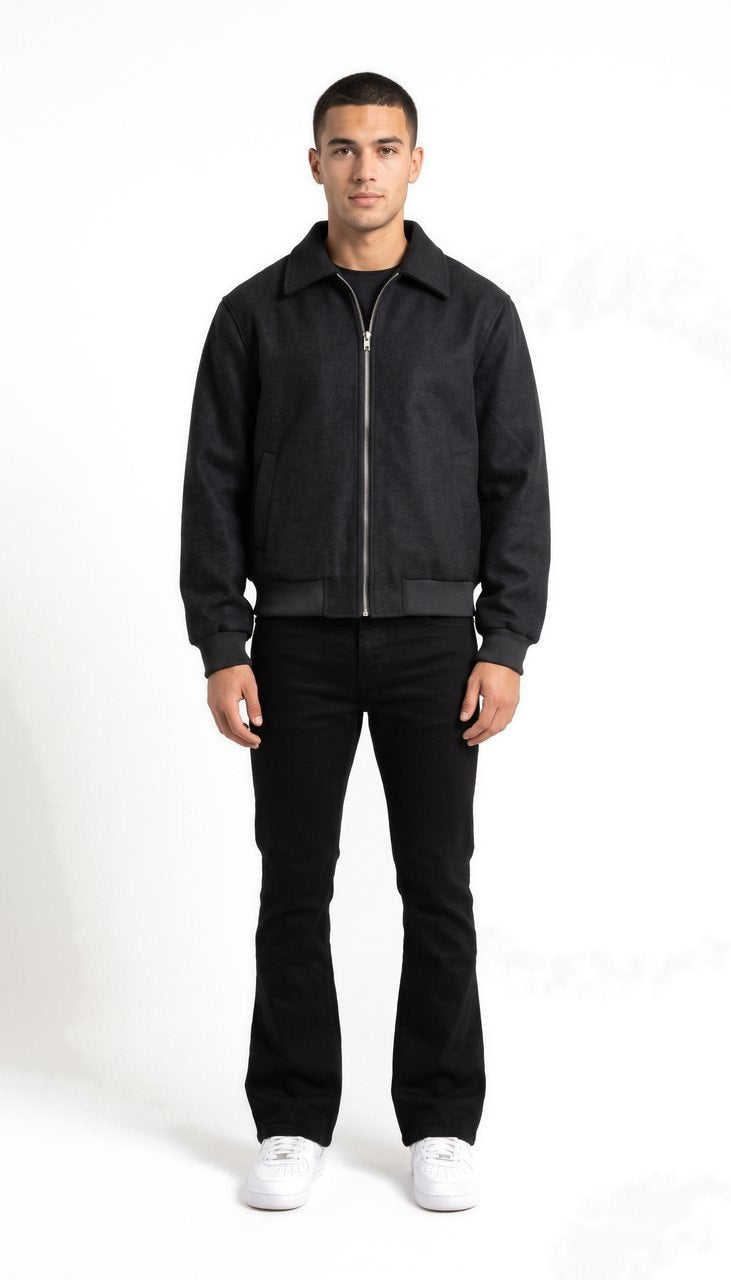 Giacca Crop in Panno con Zip Metallica
