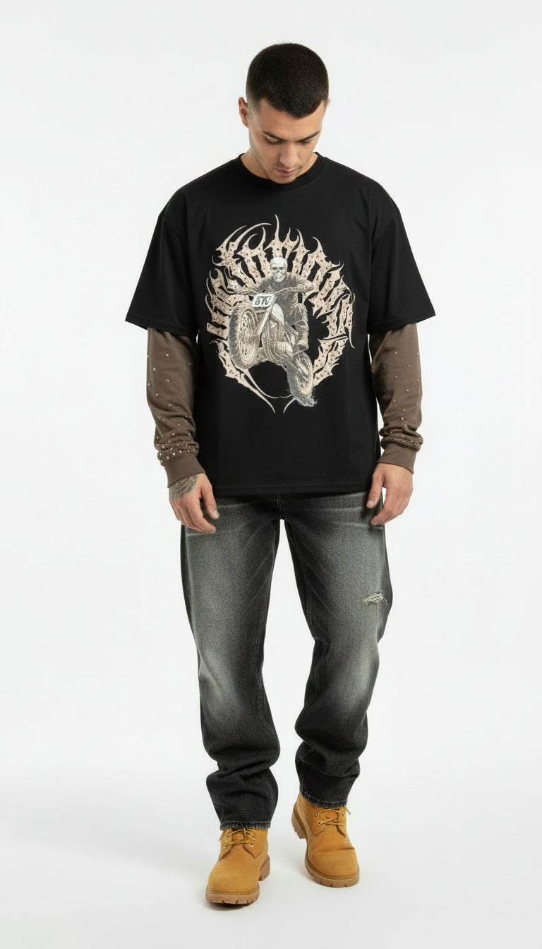 T-Shirt a Maniche Lunghe "Biker Skull"