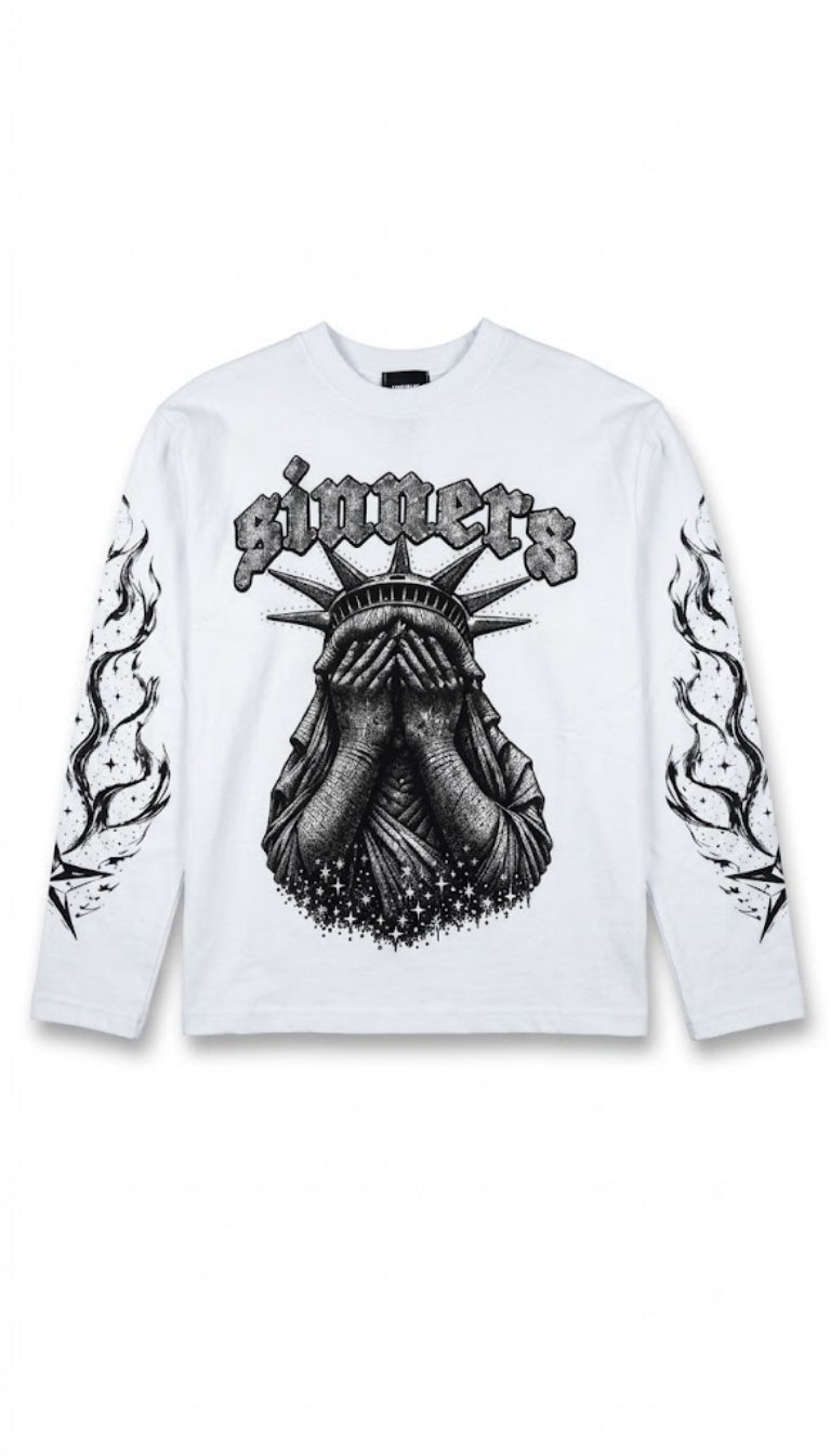 Longsleeve "Sinners" con Statua della Libertà
