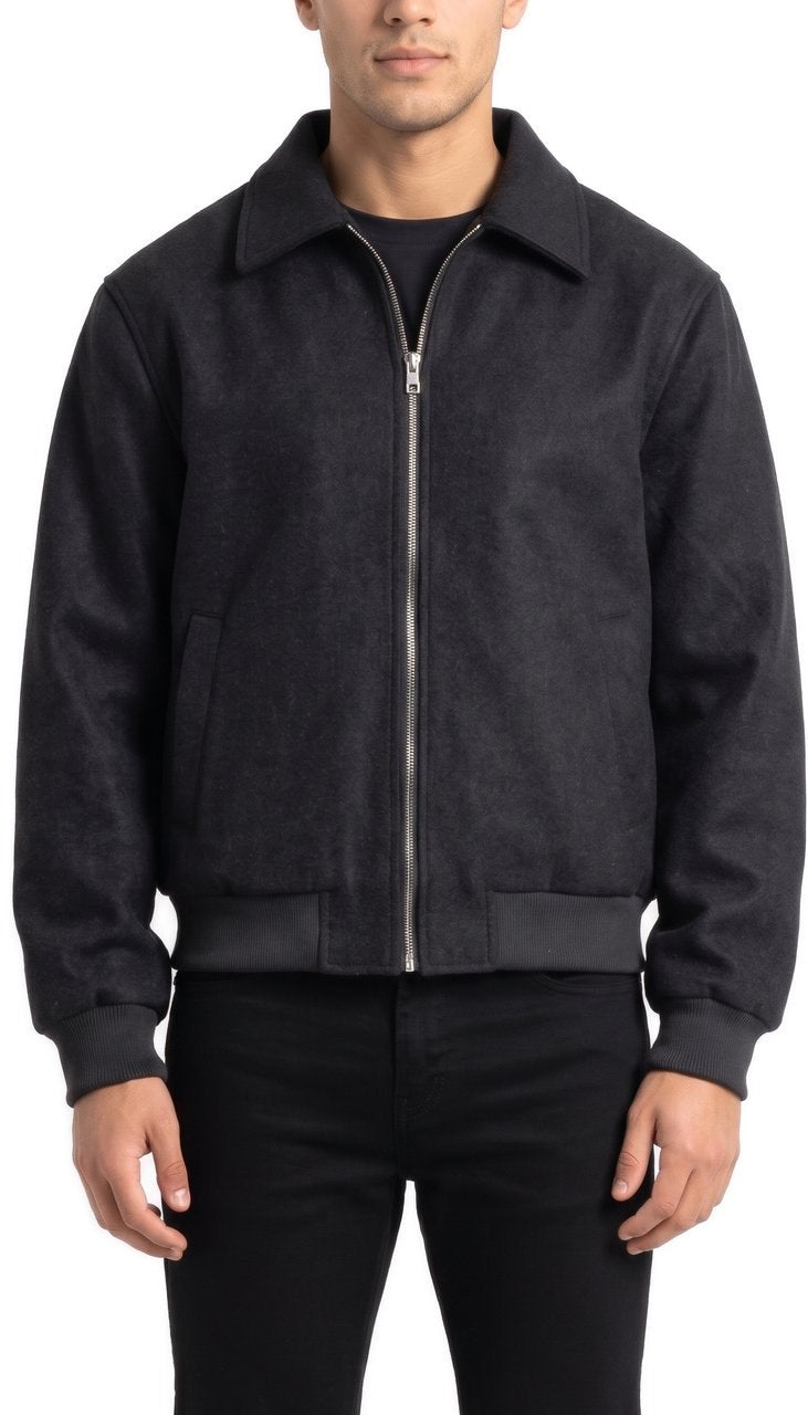 Giacca Crop in Panno con Zip Metallica