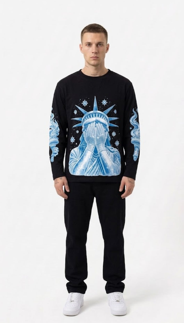 Longsleeve con stampa della Statua della Libertà