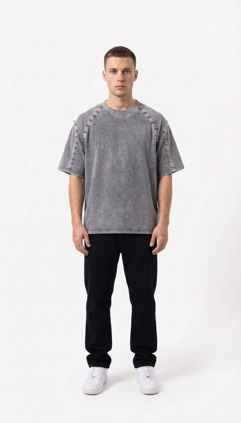 T-shirt Washed con Borchie