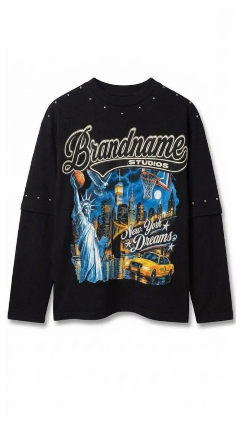 Longsleeve "New York Dreams" con Borchie Decorative