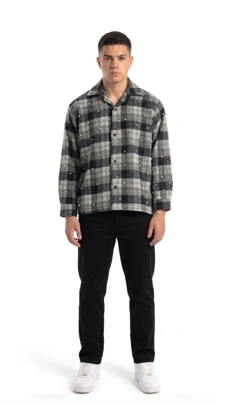 Camicia a Maniche Lunghe a Quadri con Applicazioni