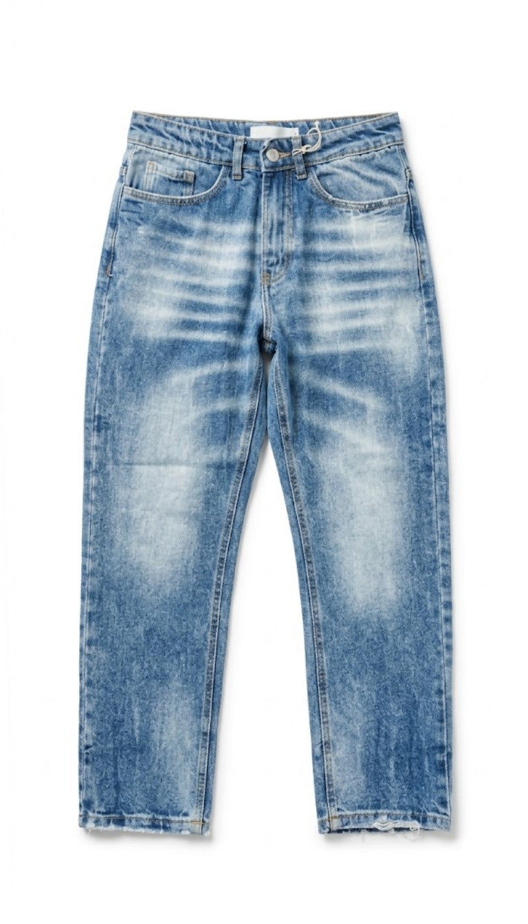 Jeans Denim Straight Fit con Lavaggio Vintage