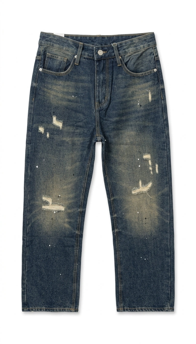 Jeans Denim Vissuto Effetto Vernice