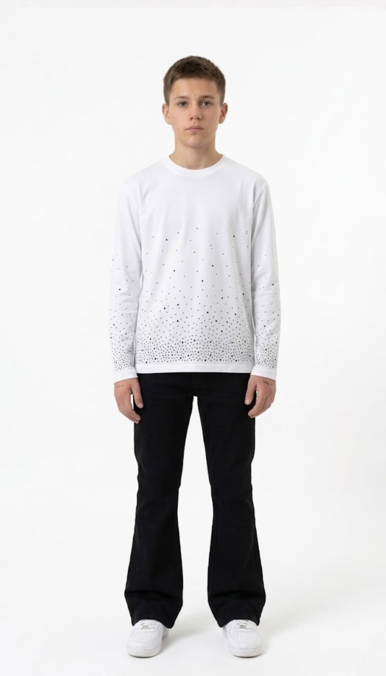 Longsleeve con motivo a fiamme e applicazioni brillanti
