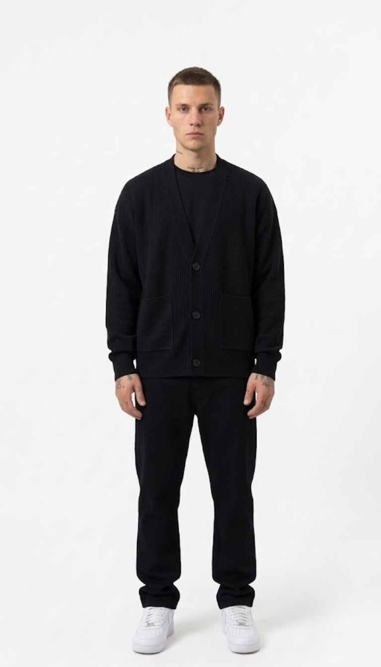 Cardigan oversize in maglia a coste con scollo a V