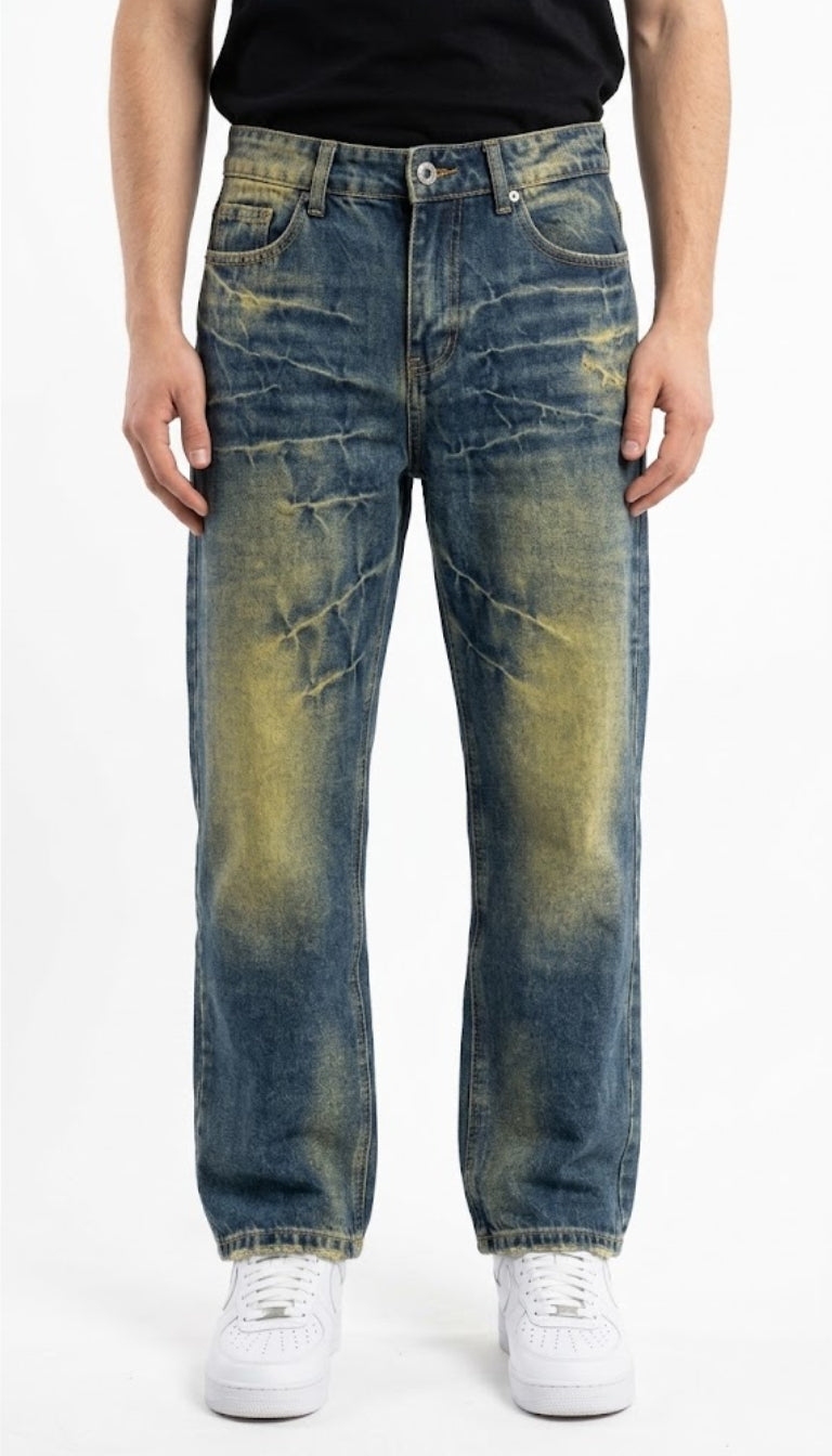 Jeans a Gamba Dritta Acid-Wash Blu