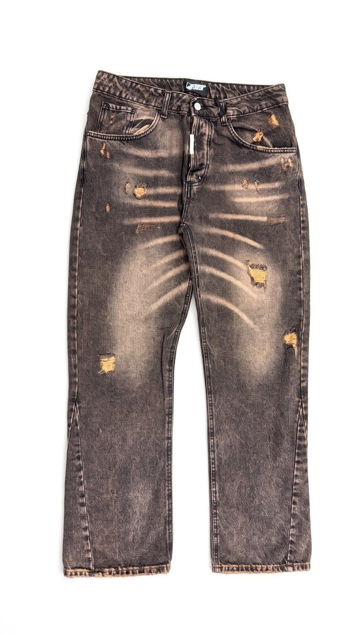 Jeans Baggy Lavati con Baffature e Strappi
