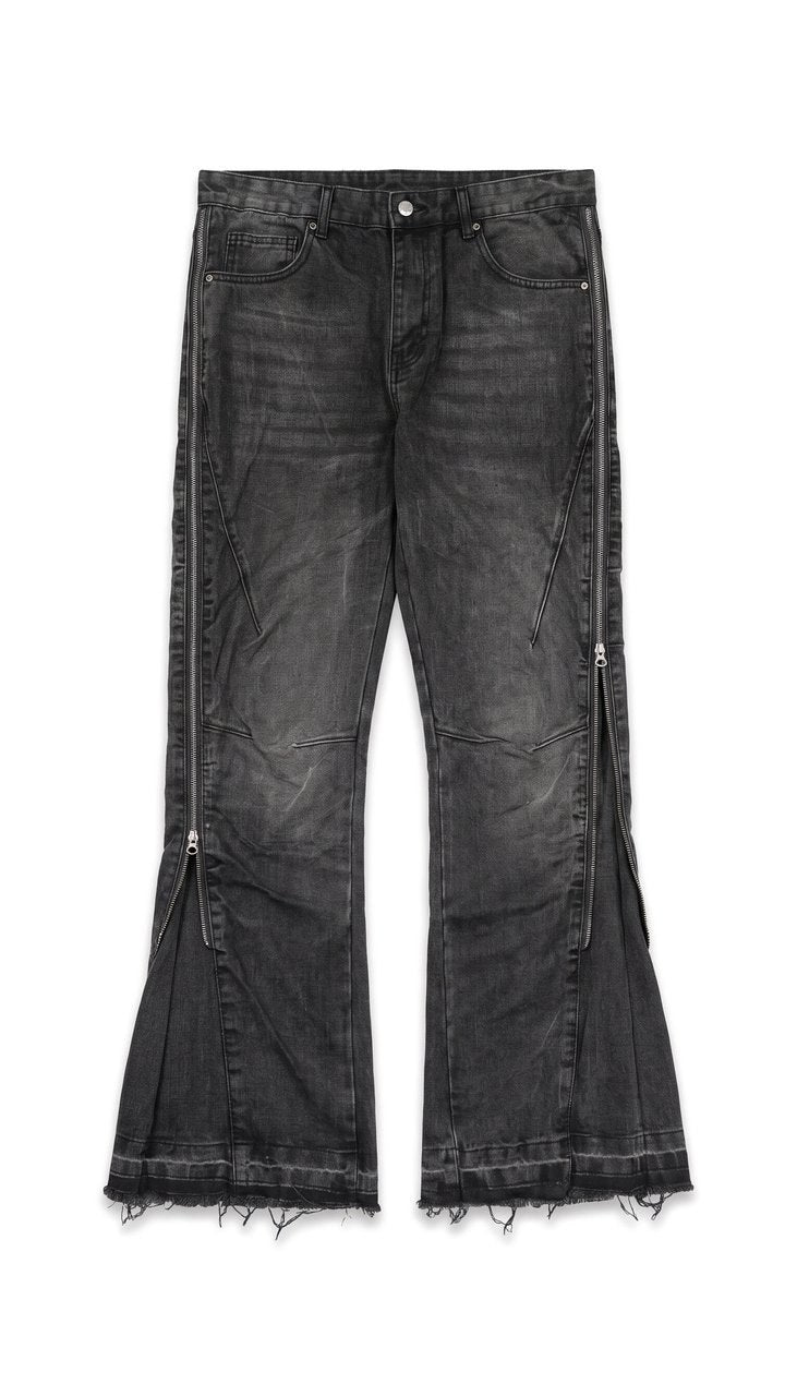 Jeans Flare Lavati con Zip Laterali