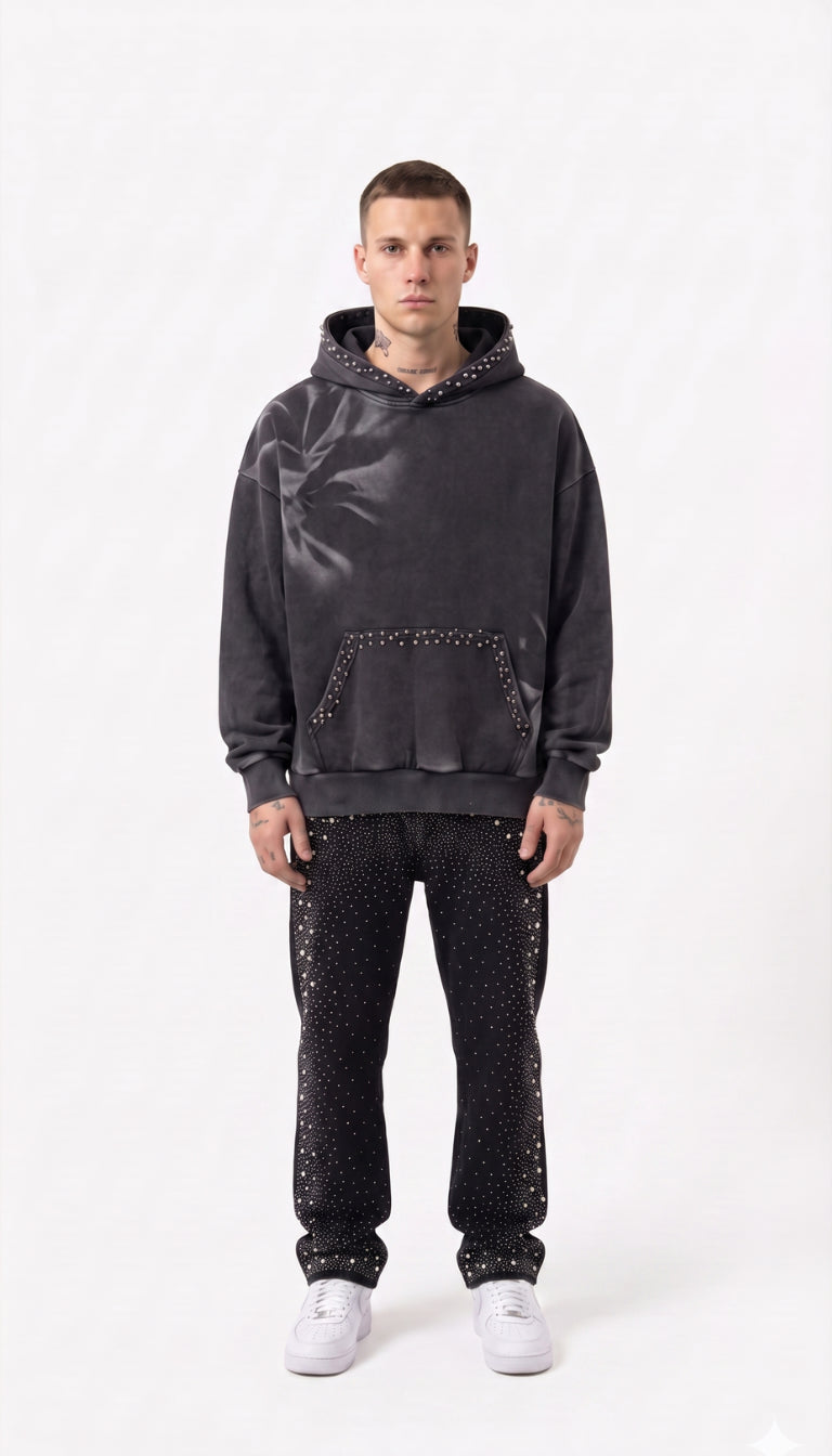 Jeans Neri con Strass All-Over
