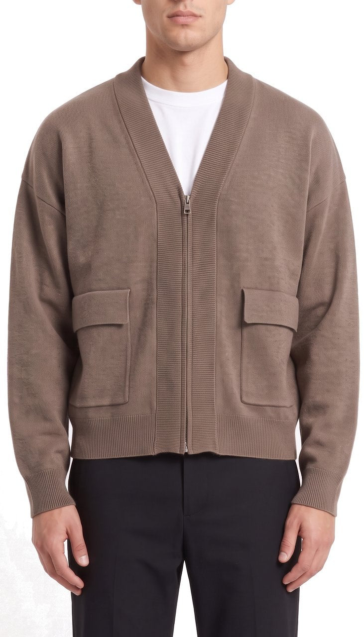 Cardigan Crop in Maglia con Tasche a Pattina