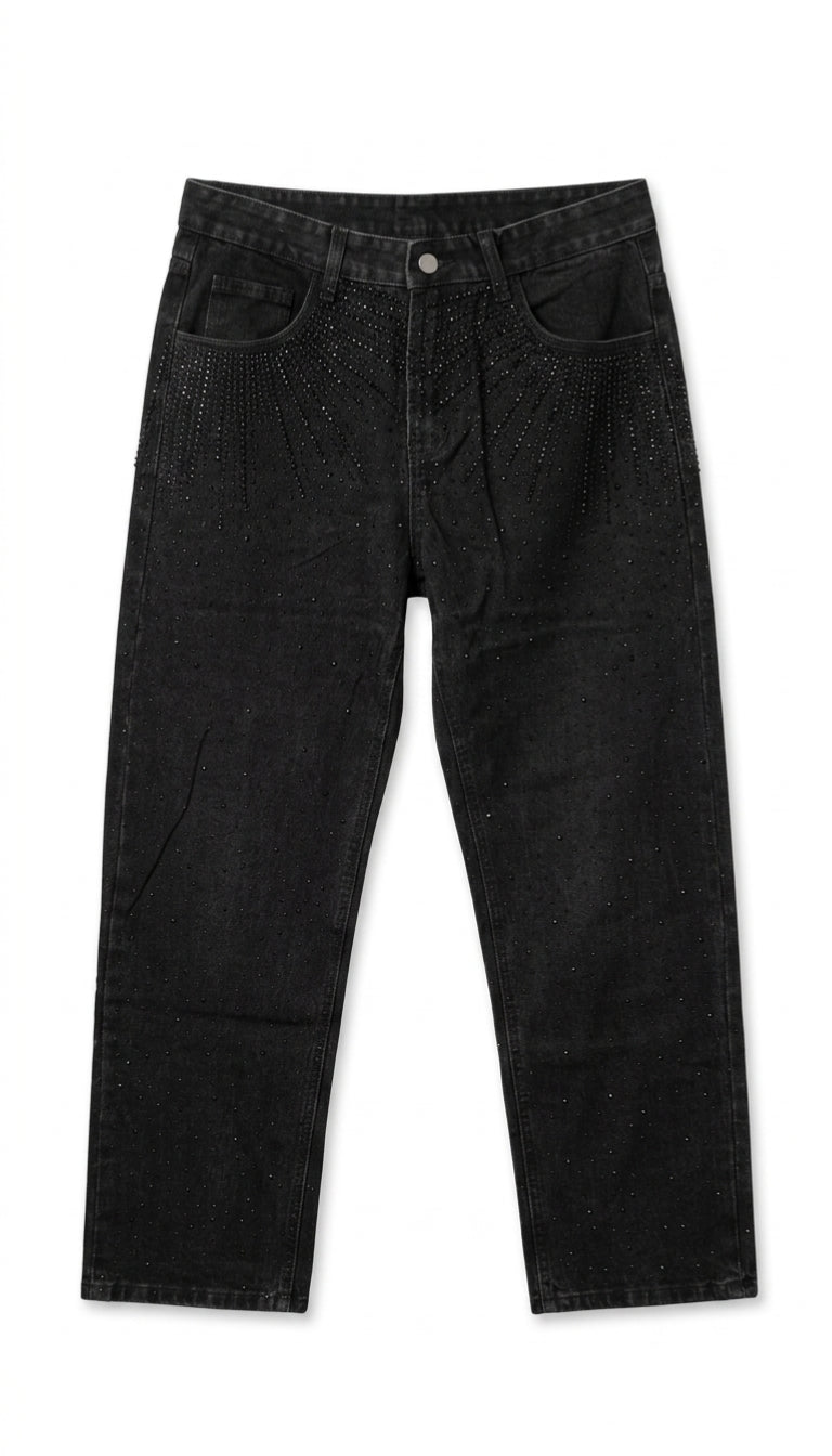 Jeans Neri con Strass Sfumati