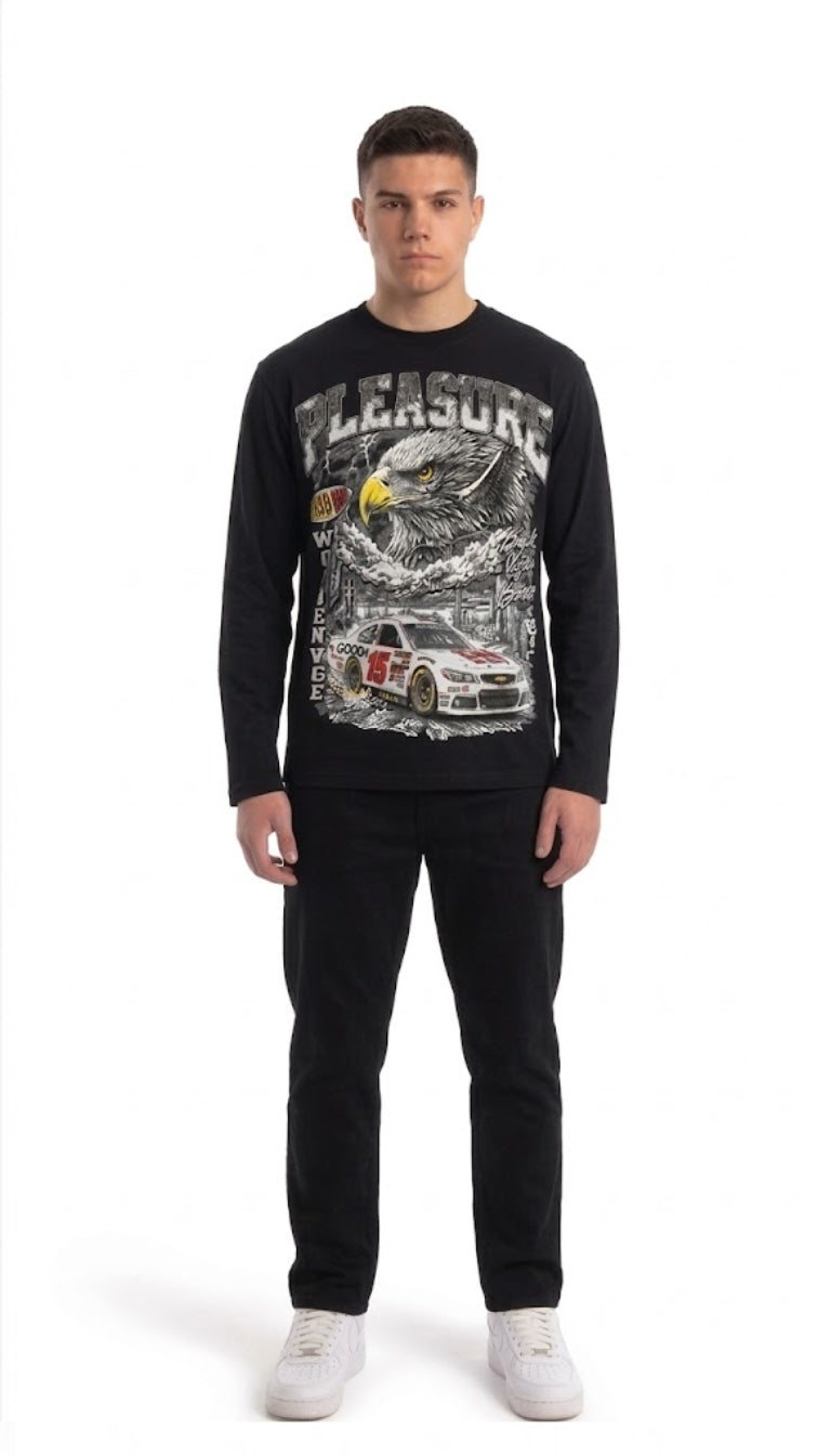 Longsleeve con maxi stampa "Pleasure"