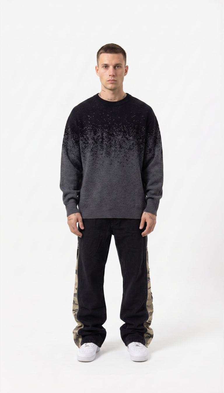 Jeans con Bande Camo e Zip Laterali