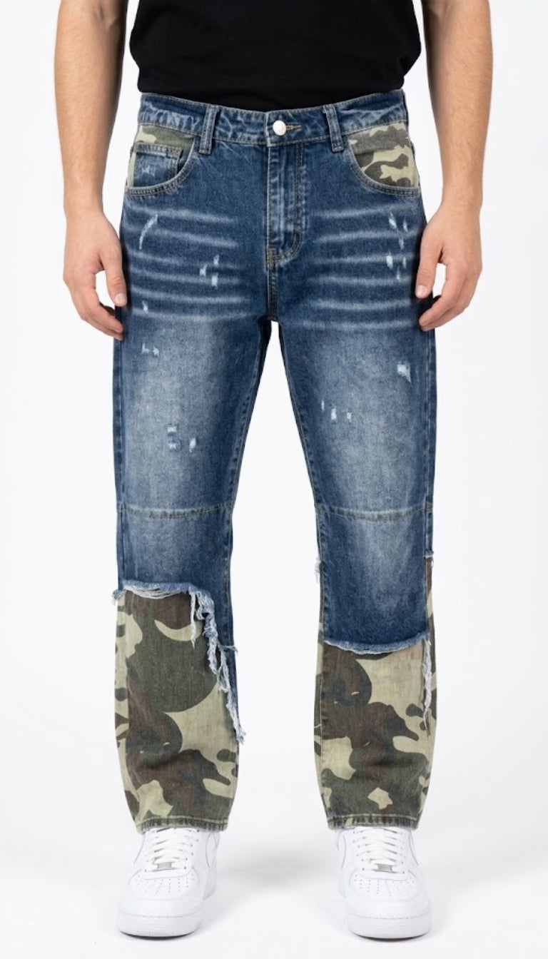 Jeans Ibridi con Inserti Camouflage