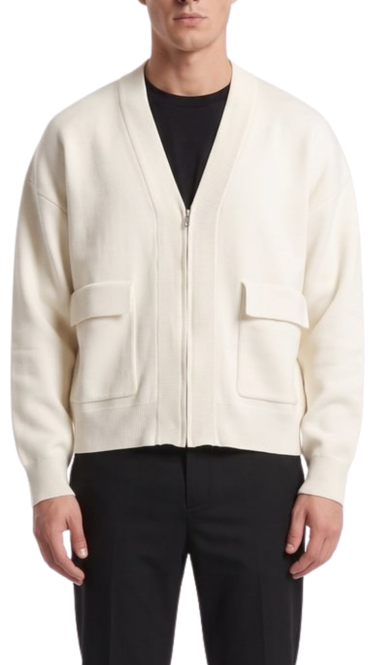 Cardigan Crop in Maglia con Tasche a Pattina