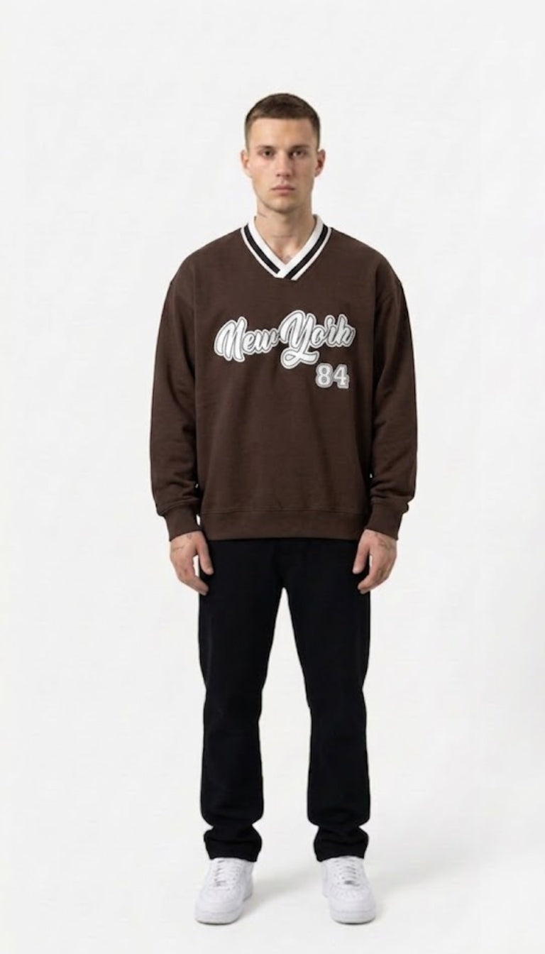 Felpa Varsity "New York 84" a Scollo a V