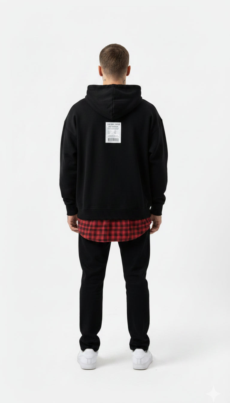 Felpa con Cappuccio Full-Zip e Fondo Camicia a Quadri