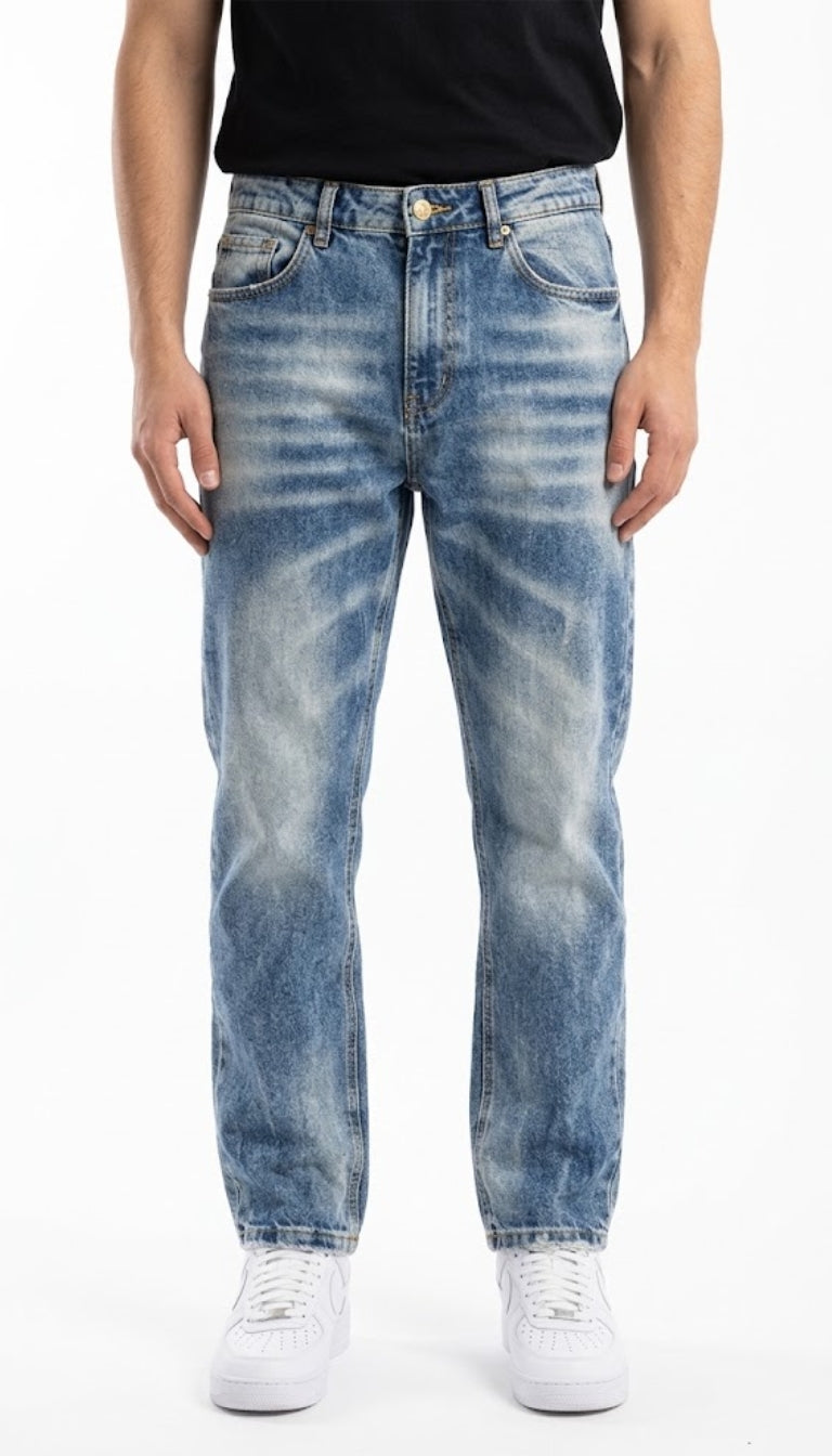 Jeans Denim Straight Fit con Lavaggio Vintage