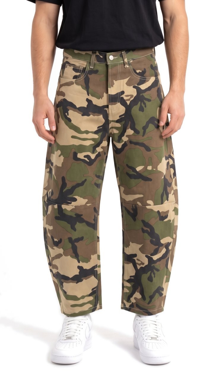 Pantaloni Balloon Fit con Motivo Camouflage
