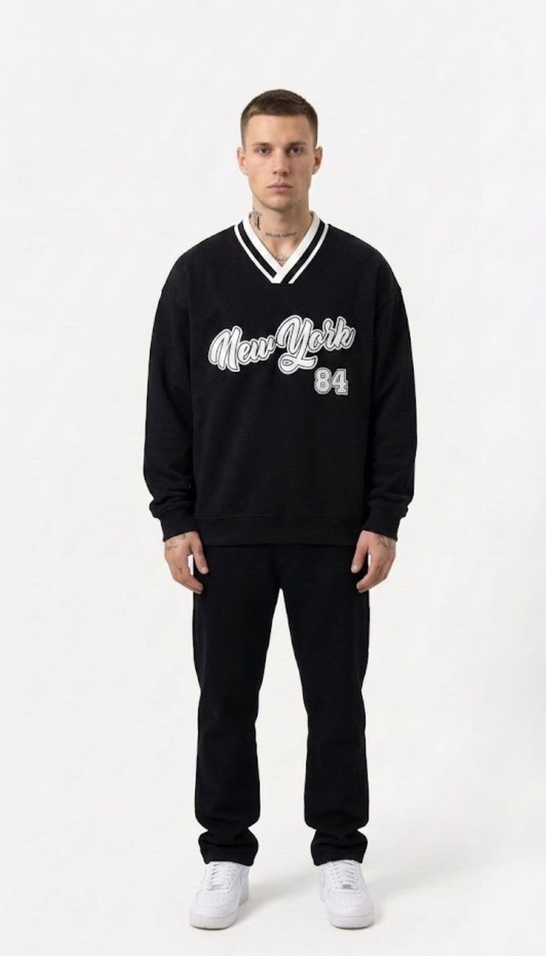 Felpa Varsity "New York 84" a Scollo a V