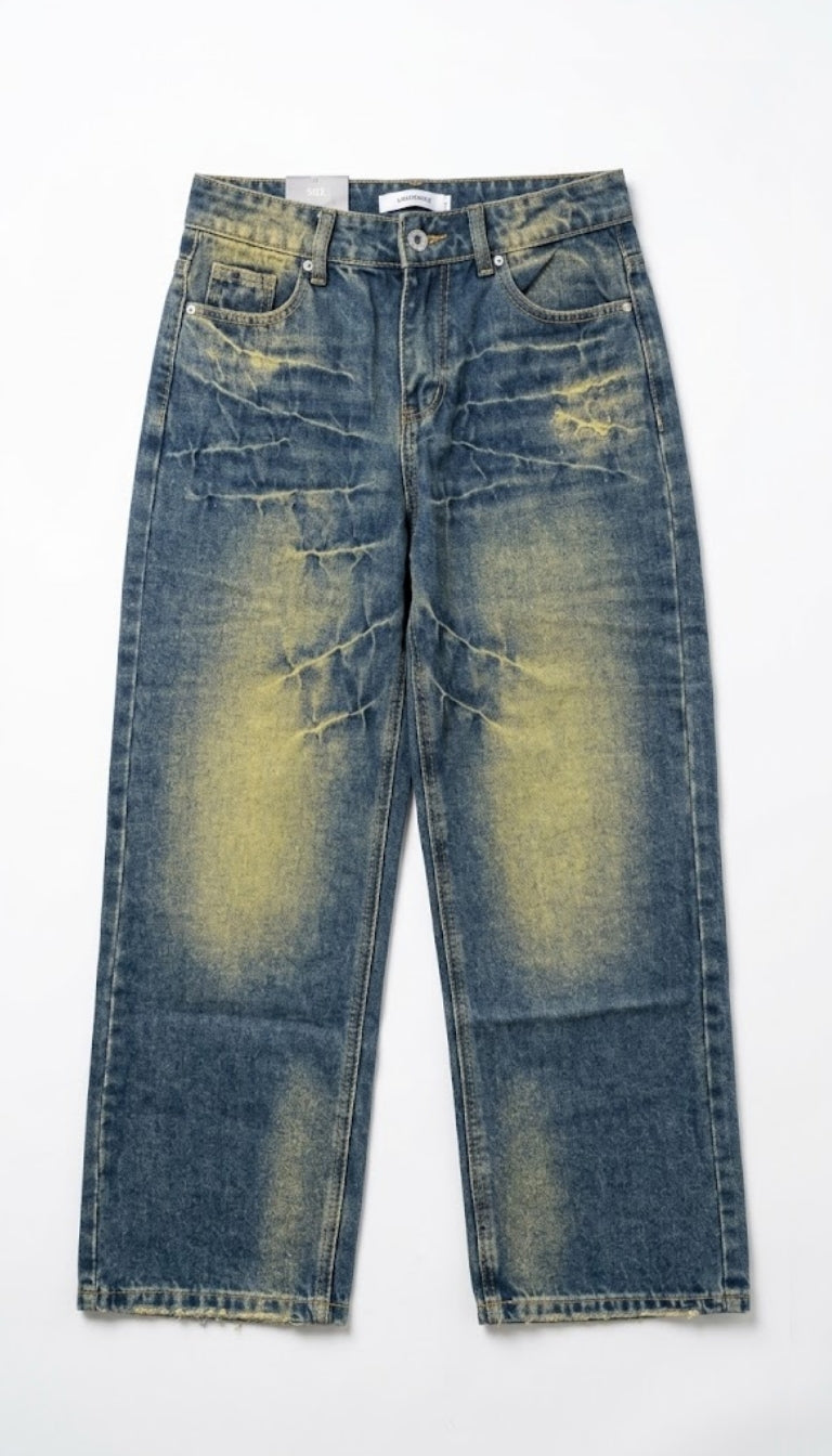 Jeans a Gamba Dritta Acid-Wash Blu