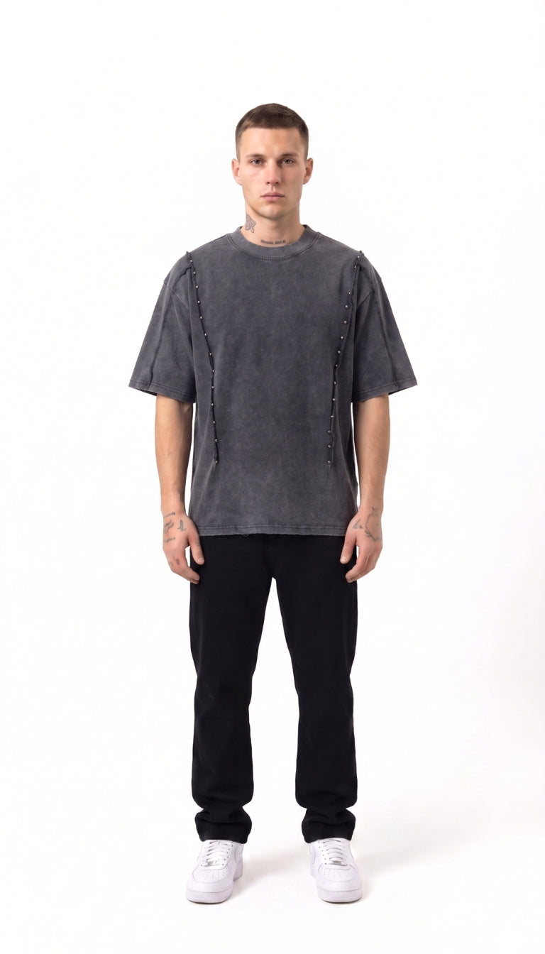 T-shirt Oversize Washed con Borchie Verticali