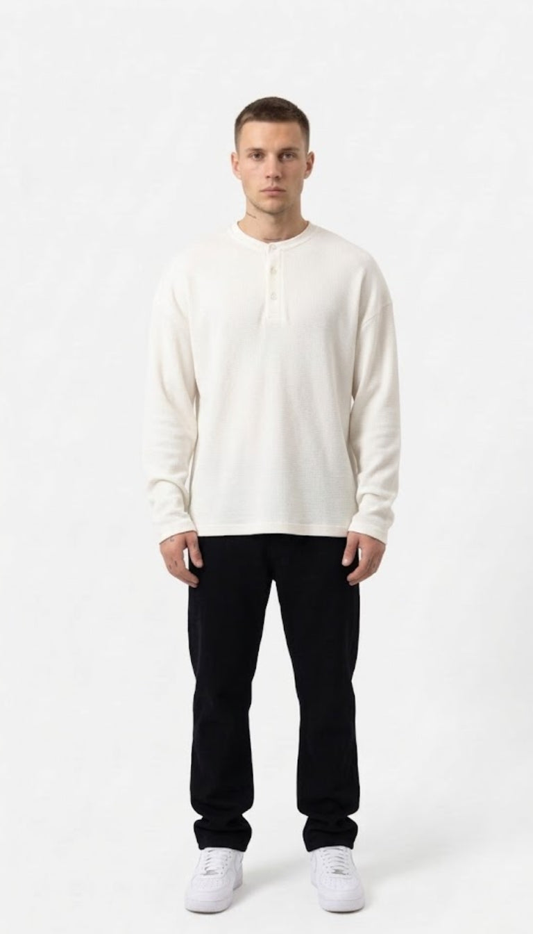 Maglia henley oversize a manica lunga in maglia waffle