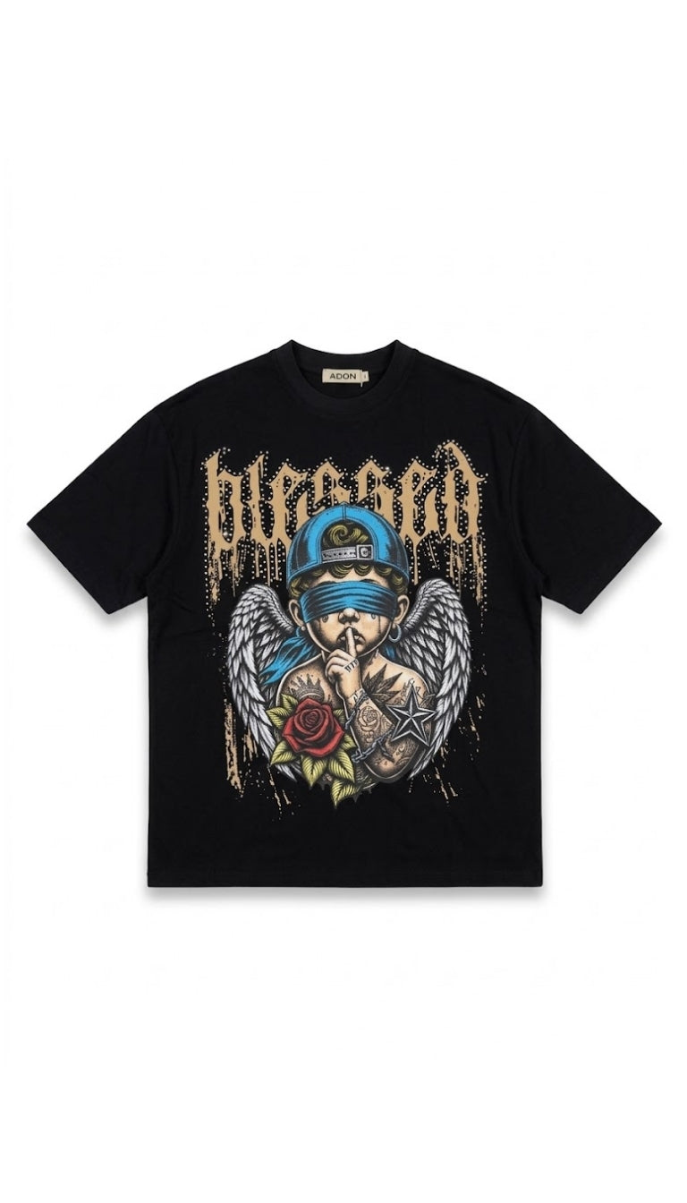 T-shirt a Maniche Corte con Stampa "Blessed"