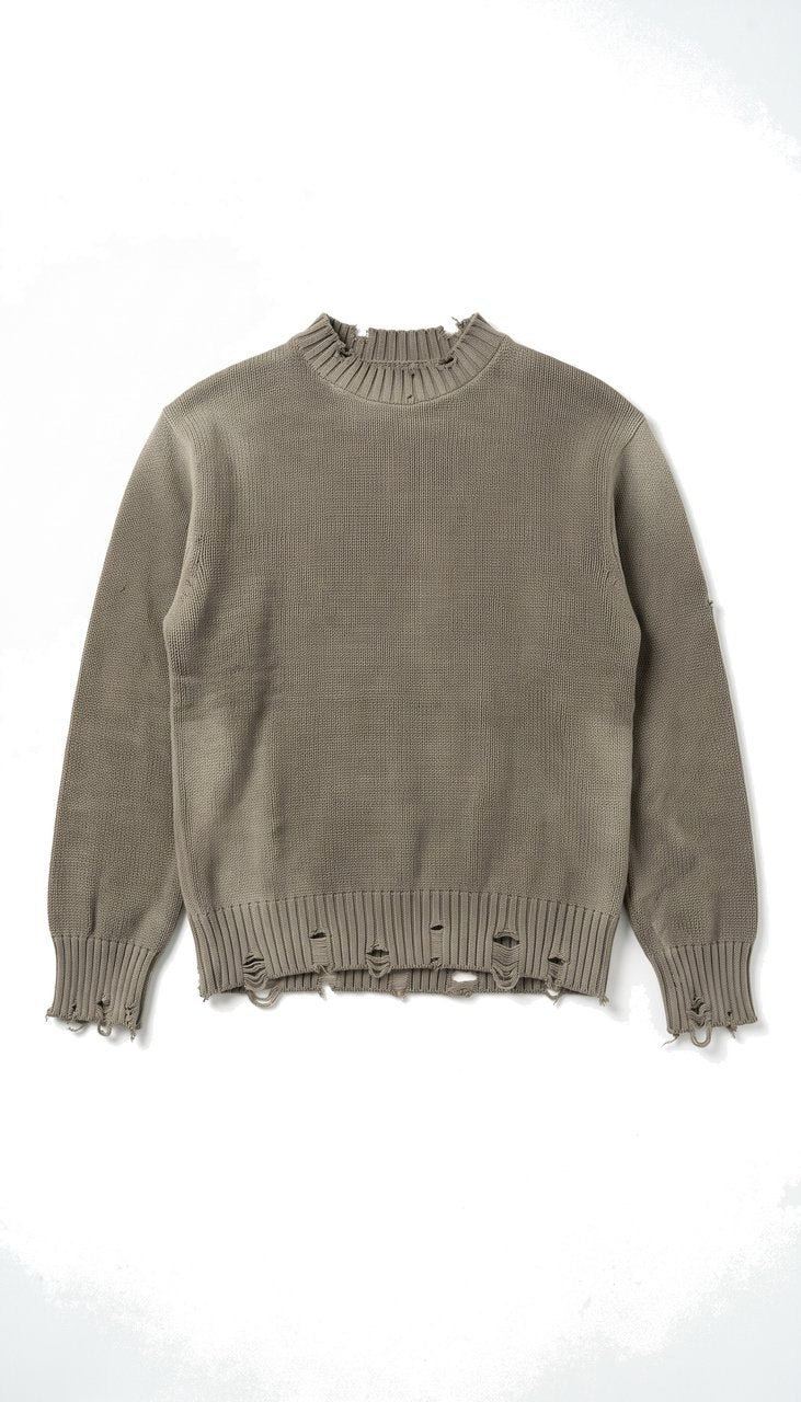 Maglione Girocollo Regular con Finiture Distressed