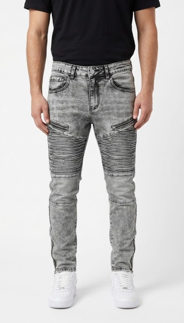 Acid Grey Biker Denim