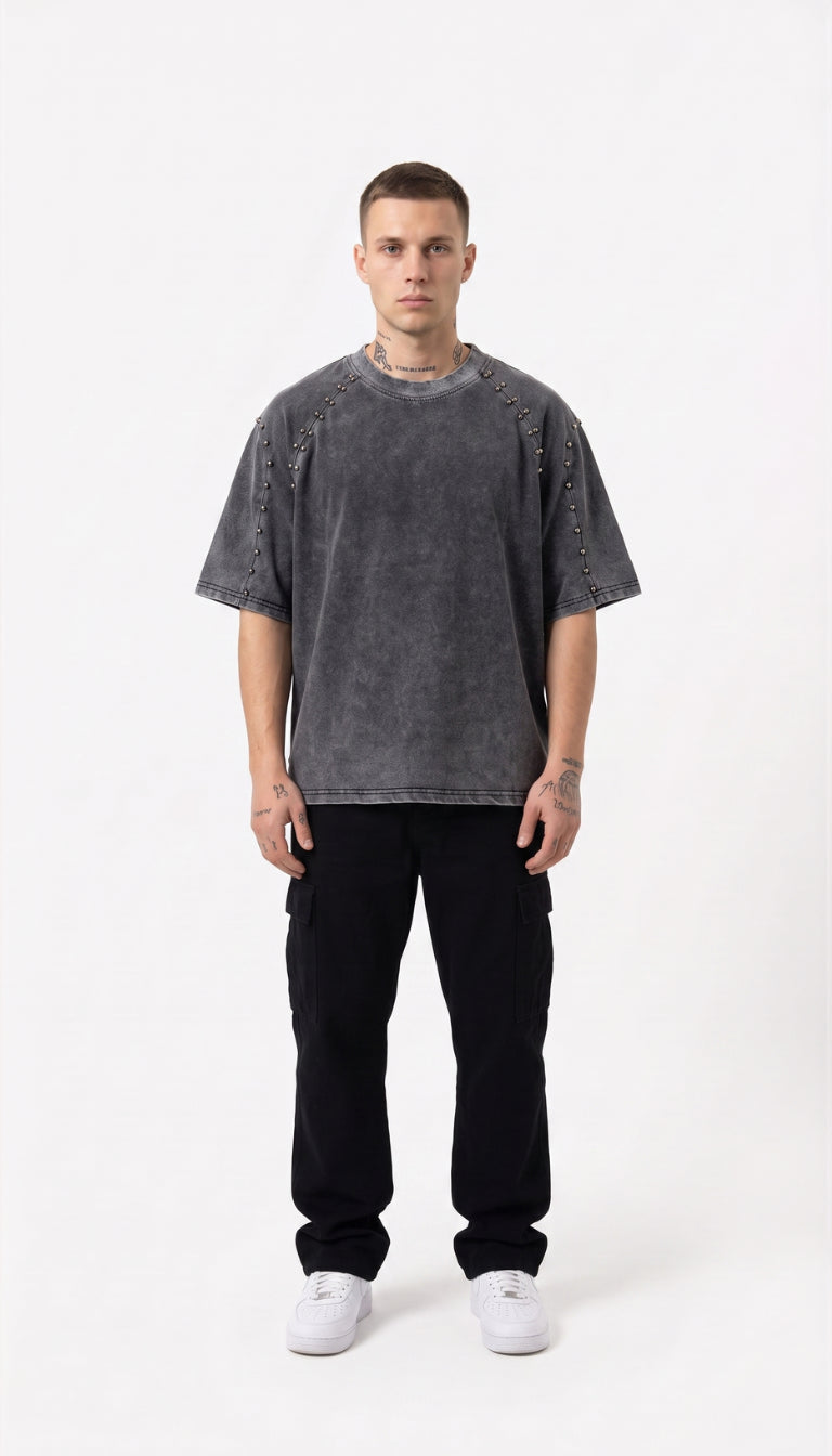 T-shirt Washed con Borchie