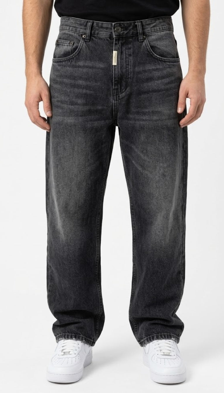 Jeans Wide Leg Nero Lavato