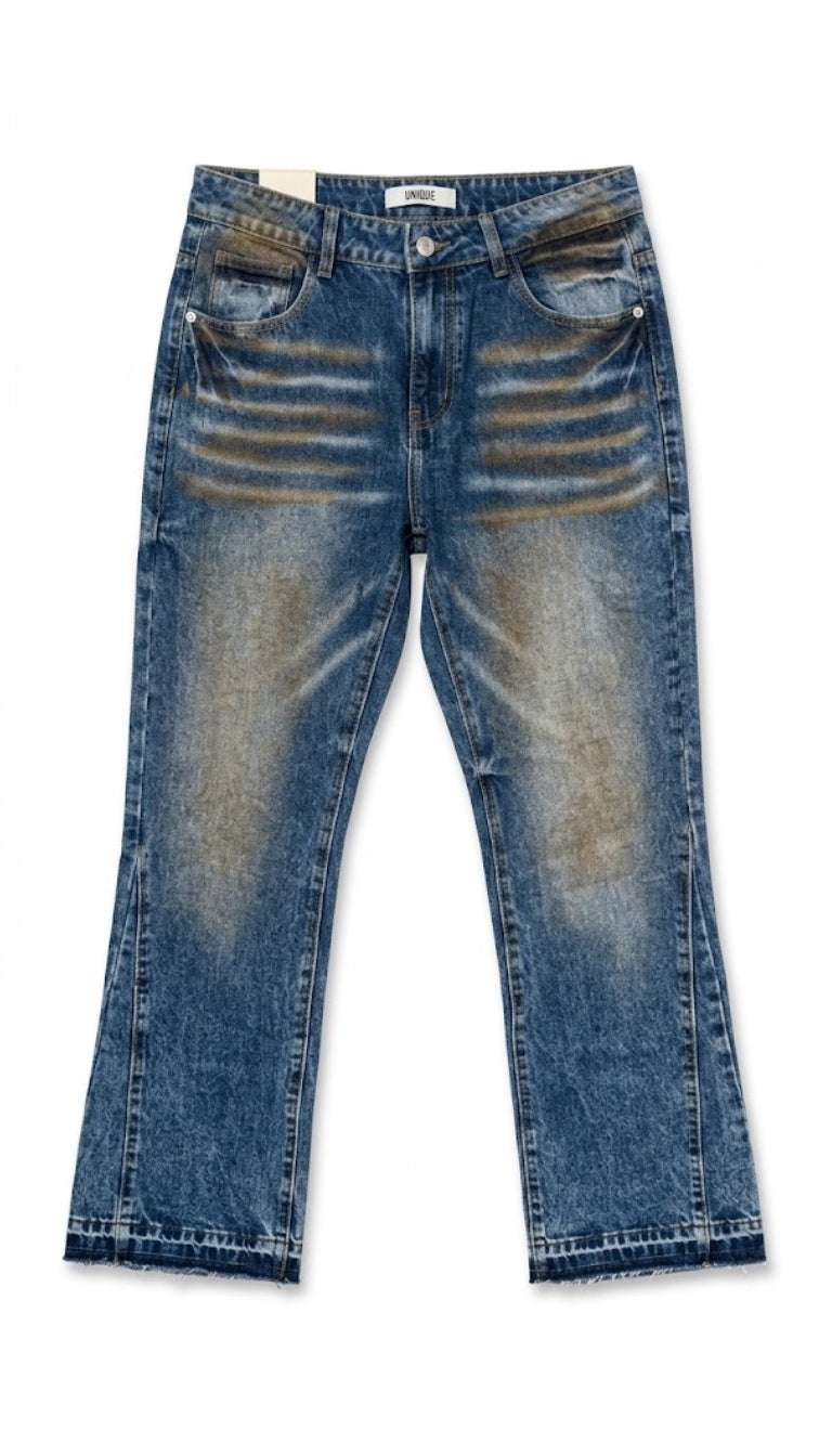 Jeans in Denim con Effetto Vissuto e Orlo a Vivo