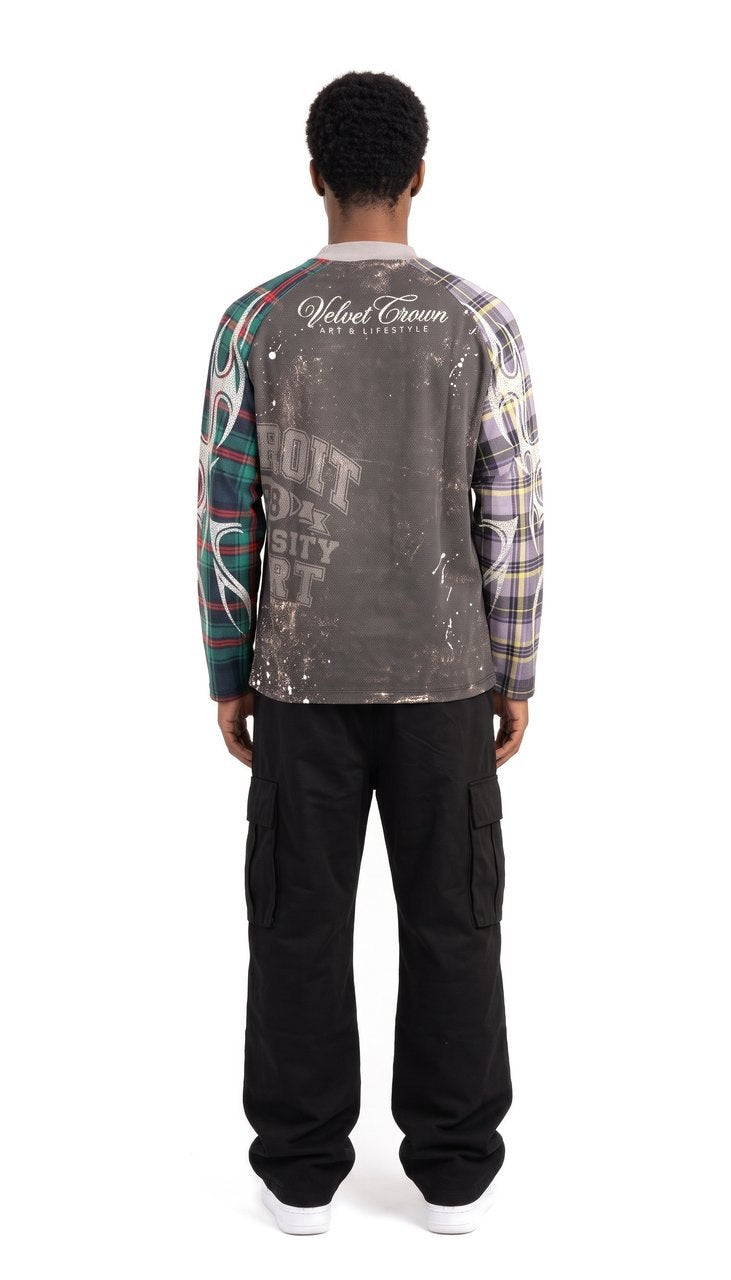 Maglia Raglan a Manica Lunga con Maniche Tartan