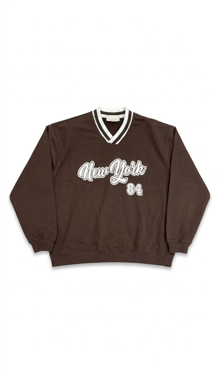 Felpa Varsity "New York 84" a Scollo a V
