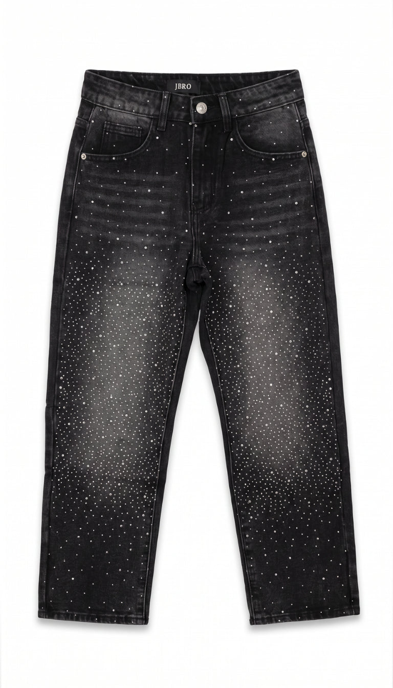 Jeans Bambino Neri con Strass All-Over