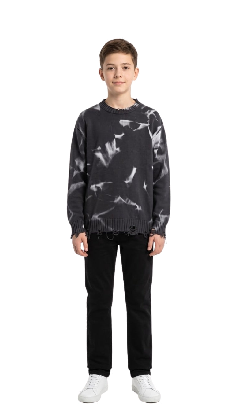 Maglione Girocollo Regular con Sfumature ed Effetto Distressed