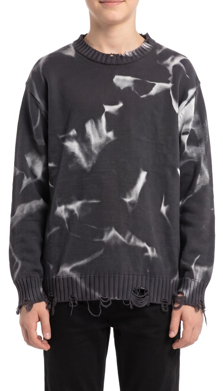 Maglione Girocollo Regular con Sfumature ed Effetto Distressed