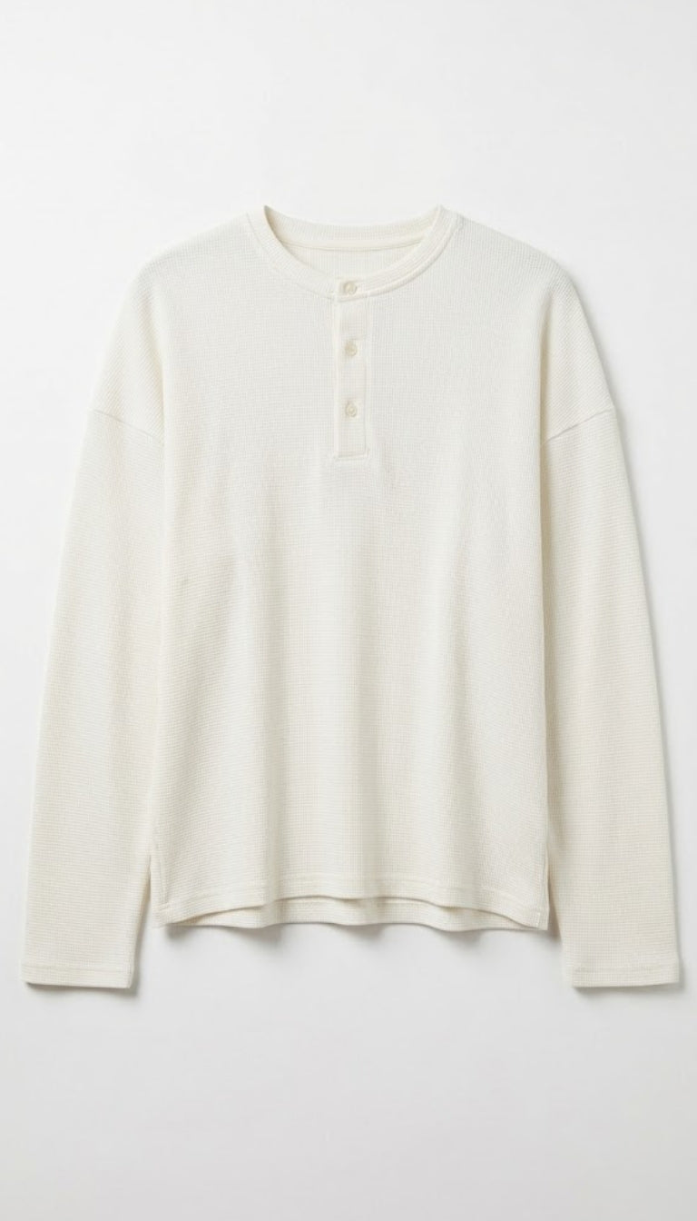 Maglia henley oversize a manica lunga in maglia waffle