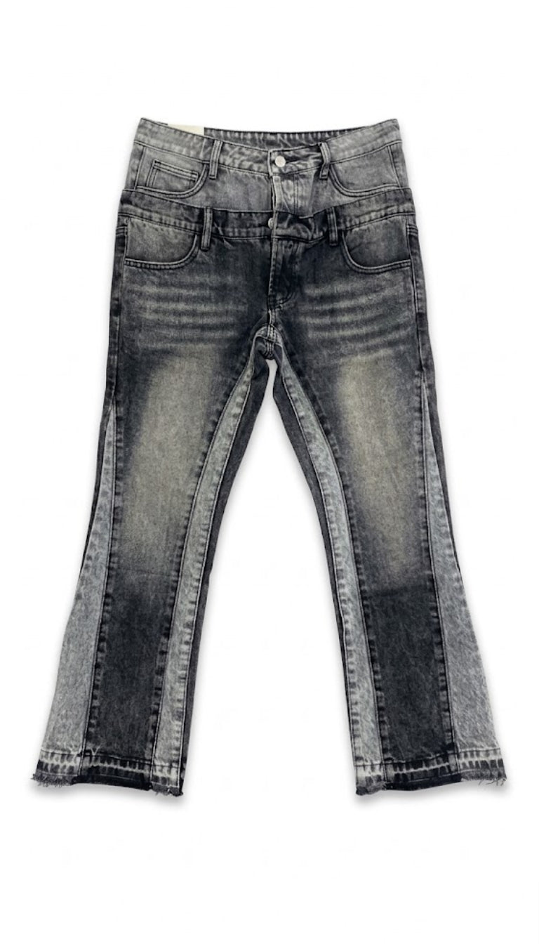 Jeans in denim con doppia vita e pannelli verticali