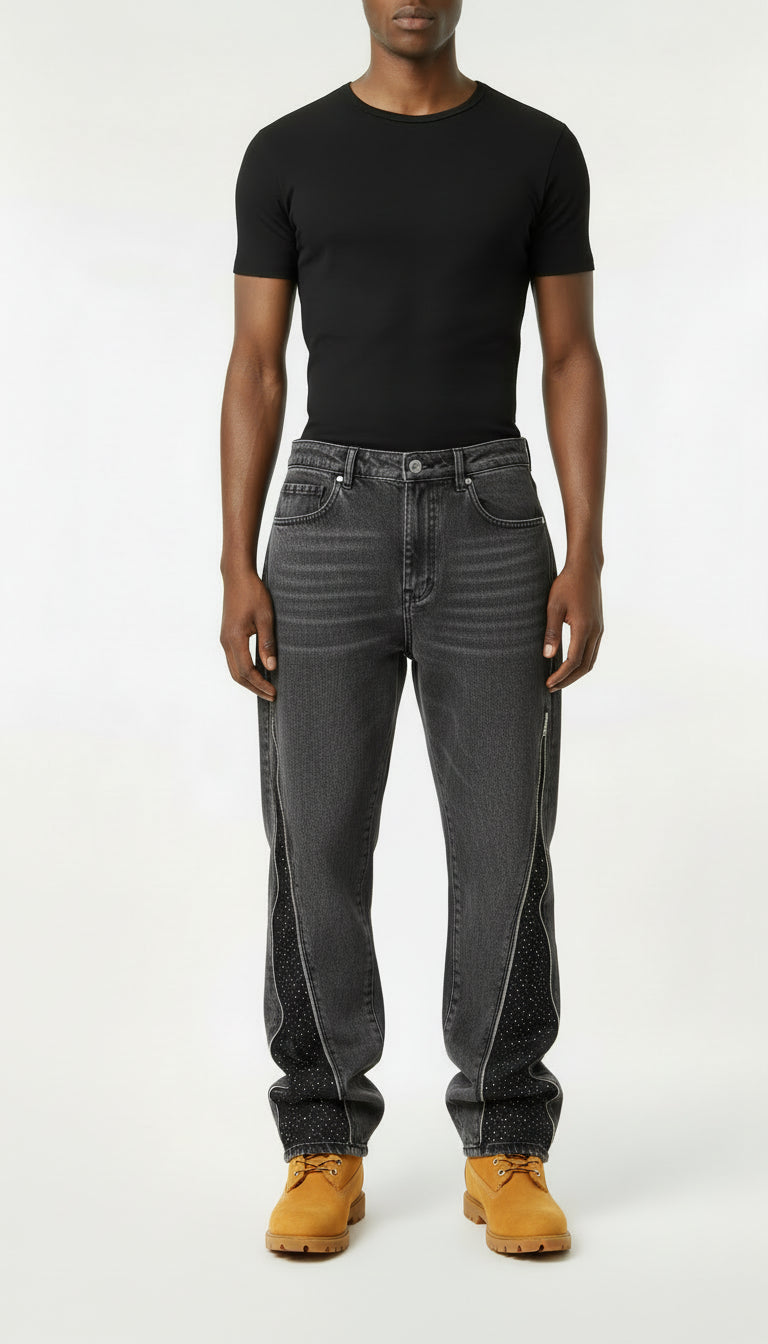 Jeans Diamond Zip Neri