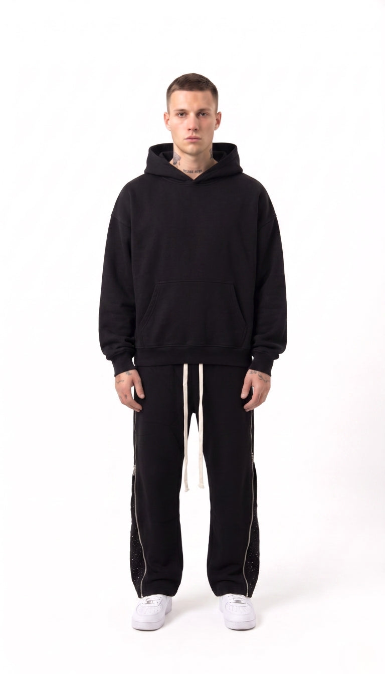Pantaloni Tuta con Zip Apribili e Cristalli