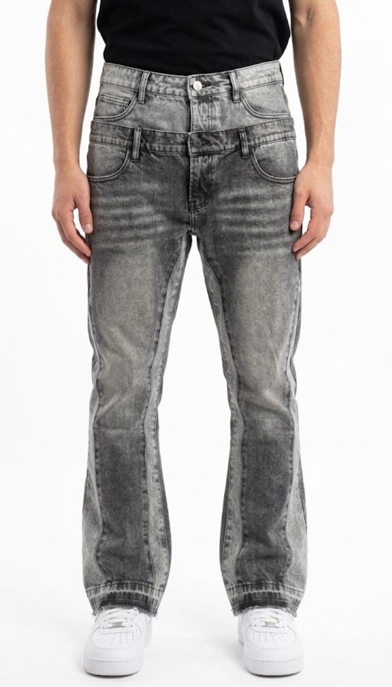 Jeans in denim con doppia vita e pannelli verticali