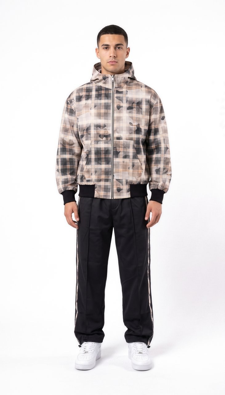 Completo Tuta Rilassato con Stampa Tartan Sfumata